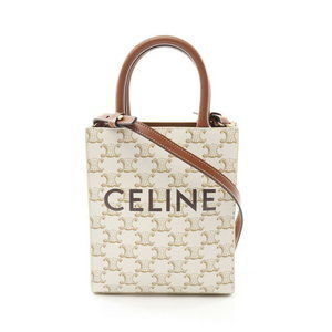 Celine Vertical Cabas Triomphe Handbag Leather White Brown